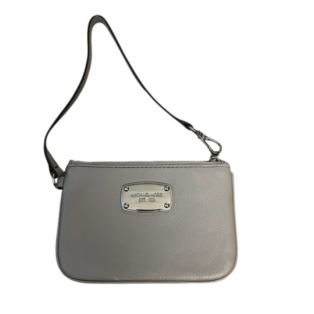 Michael Kors gray leather wristlet w/ card slots